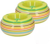 Cendrier 2x pièces dans une belle combinaison de couleurs vertes de 19 cm