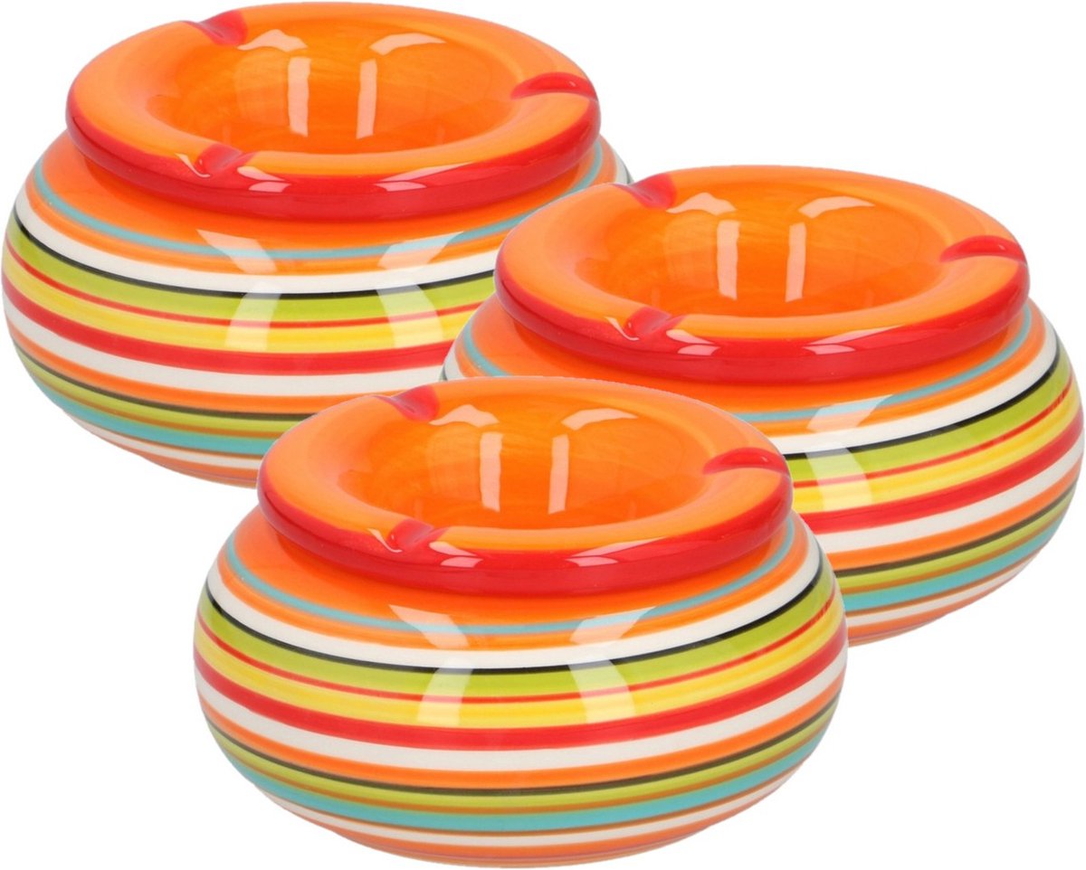 Goedkoopste 3x stuks asbak in mooie rode kleuren combinatie van 19 cm