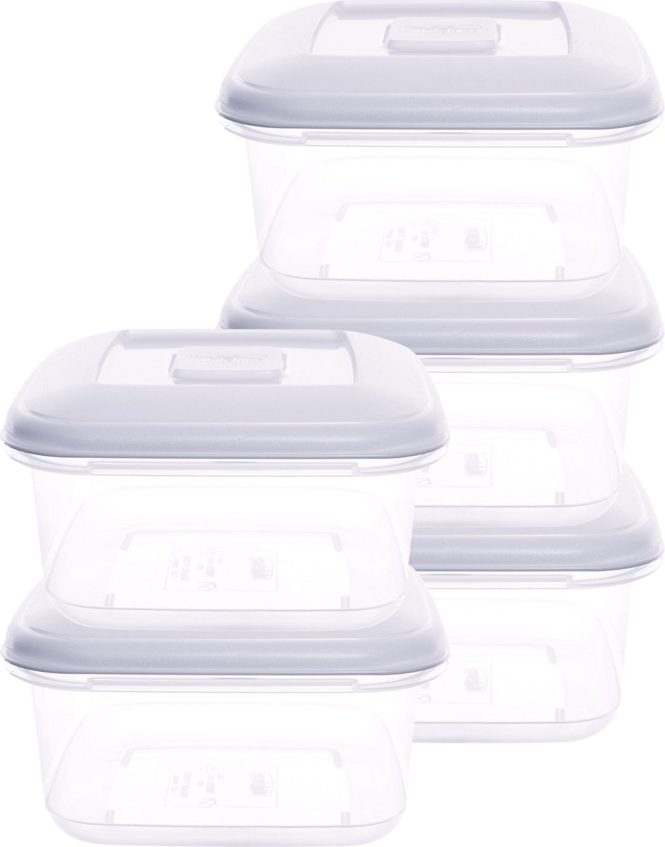 ELGO Vershoudbakjes - 1 L - Wit Deksel - (Set van 5) - BPA-vrij