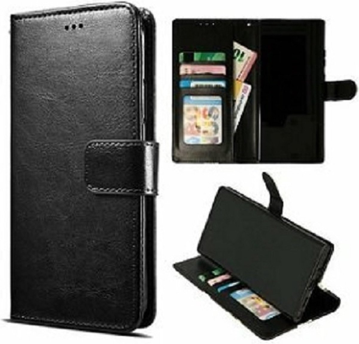 Nokia 2.4 Hoesje Met Pasjeshouder Bookcase Zwart