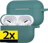 Hoesje Geschikt voor Airpods Pro Hoesje Siliconen Case - Hoes Geschikt voor Apple Airpods Pro Case Hoesje - Midnight Green - 2 Stuks