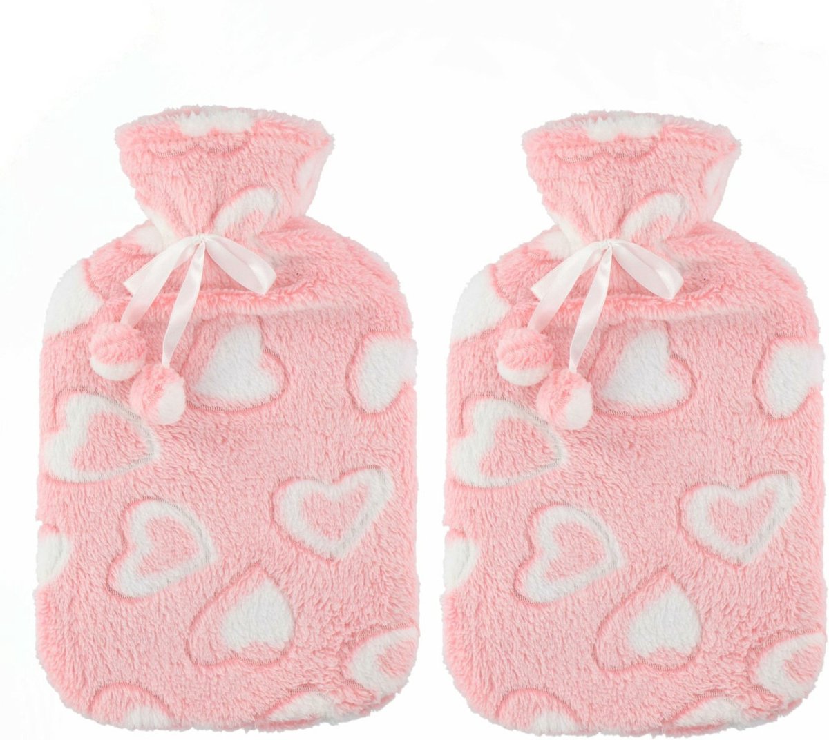 Goedkoopste Kruik - 2 stuks - fleece hoes - hartjes print roze - 2 liter