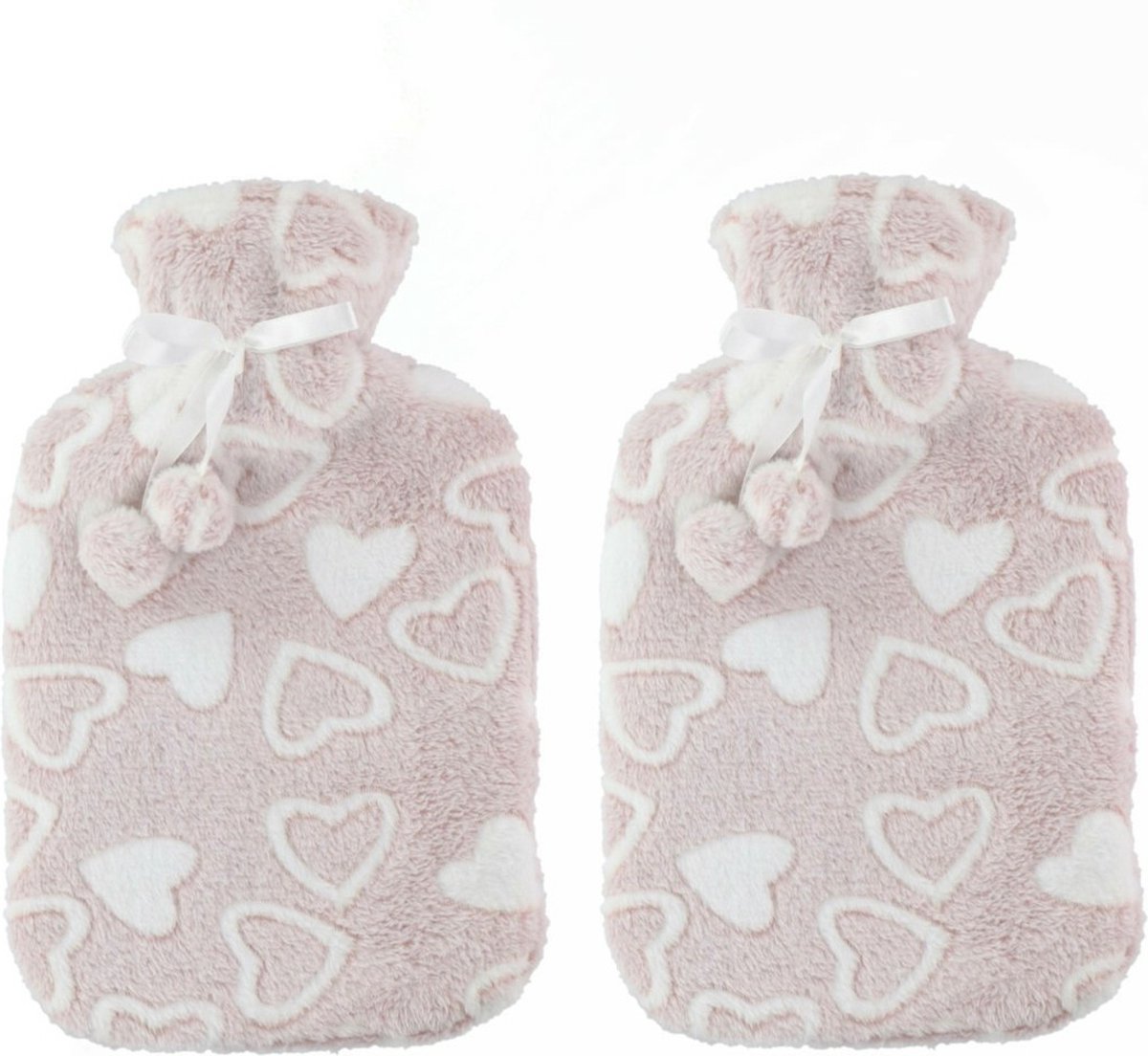 Goedkoopste Kruik - 2 stuks - fleece hoes - hartjes print beige - 2 liter