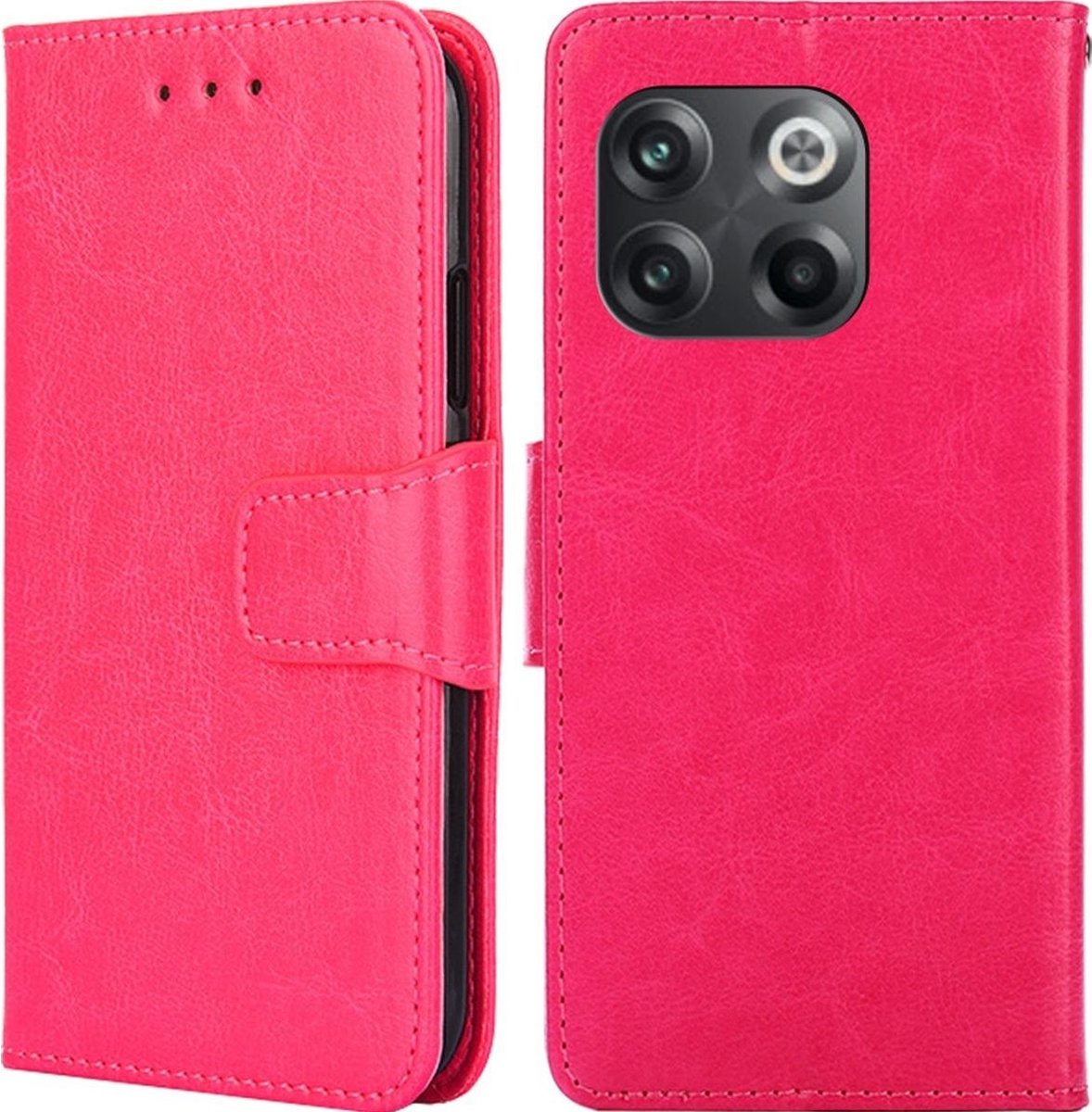 Mobigear Telefoonhoesje geschikt voor OnePlus 10T Hoesje | Mobigear Wallet Bookcase Portemonnee | Pasjeshouder voor 3 Pasjes | Telefoonhoesje voor Pinpas / OV Kaart / Rijbewijs - Magenta