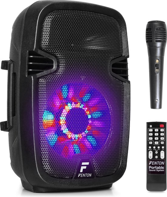 Party speaker Bluetooth - Fenton FT8LED - 300 Watt - partybox op accu - karaoke set