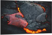 WallClassics - Vlag - Brandend Magma bij Vulkaan - 105x70 cm Foto op Polyester Vlag