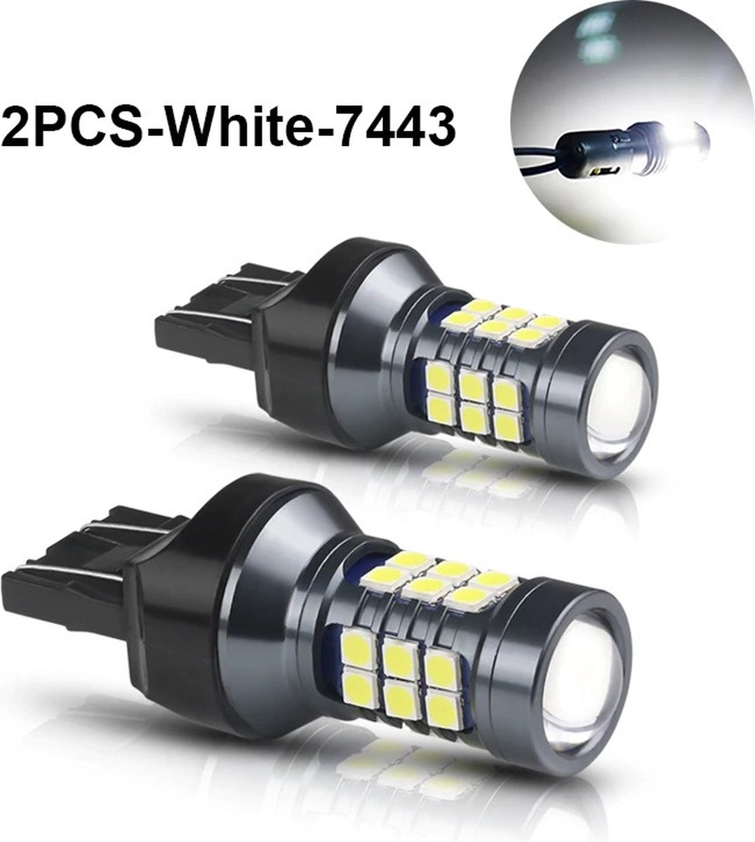 High Power T20 LED Lamp Bol - Wit (set) 7443 W21/5W 3030SMD