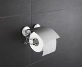 WENKO Express-Loc® Cali toiletpapierhouder met deksel - wc-rolhouder, bevestigen zonder boren, roestvrij staal, 13,5 x 8,5 x 14 cm, glanzend