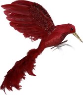 Oneiro's luxe Ornament Bird Feather Red 17cm - kerstbal - luxe verpakking – kerstcollectie – kerstdecoratie – kerstboomhanger – kerstversiering - kersthanger
