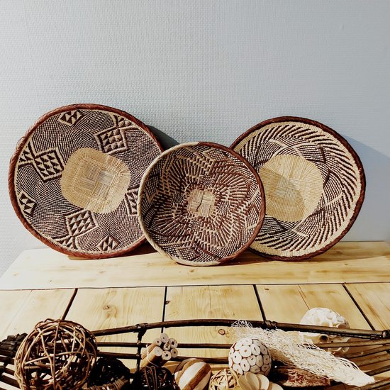 5 Stuks Boho Muurmanddecoratie, Hangende Geweven Manden Natuurlijke Decoratieve Schalen Ronde Boerderij Muurmanden Kraamkamer Muurdecoratie voor Slaapkamer Woonkamer Kantoor Muur