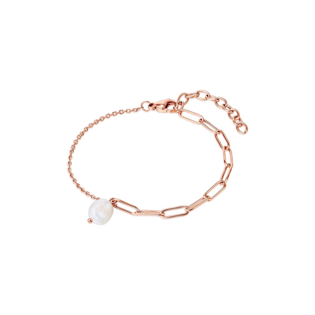 Valero Pearls Damesarmband Roestvrij staal zoet water Parel One Size Roségoud 32018608
