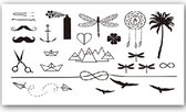 GlittersXL - Temporary Tattoo Vogels/Palmboom/Dromenvanger/Snor (11x6cm) [Neptattoo - Tijdelijke tatoeage - Nep Fake Tattoos - Water overdraagbare festival sticker henna outfit tattoo - Glitter tattoo - Volwassenen Kinderen Jongen Meisje]