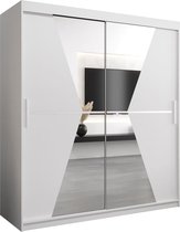 InspireMe - Kledingkast met 2 schuifdeuren, Modern-stijl, Een kledingkast met planken en een spiegel (BxHxD): 180x200x62 - TOTO 180 Wit Mat
