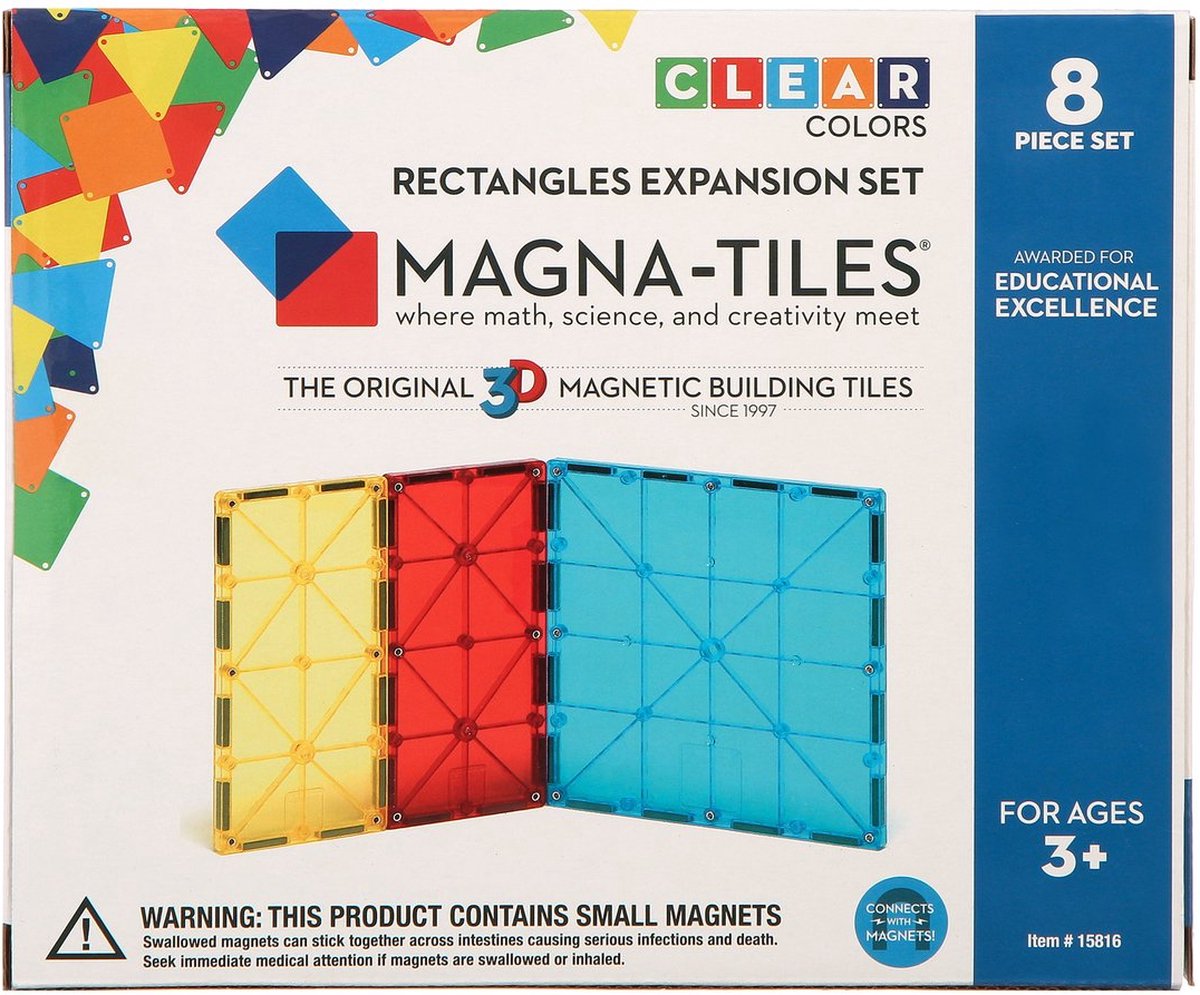 Magna Tiles - 8 stuks Uitbreidingsset Clear Colors Rectangles - Constructiespeelgoed