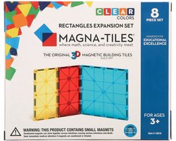foto van Magna Tiles - 8 stuks Uitbreidingsset Clear Colors Rectangles - Constructiespeelgoed