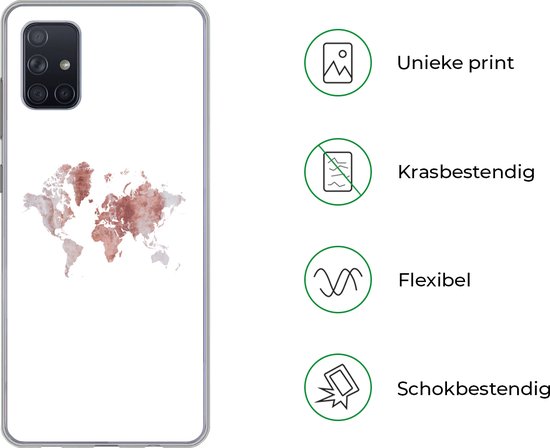 Coque Samsung Galaxy A71 - Wereldkaart - Rose - Peinture - Coque de téléphone en Siliconen