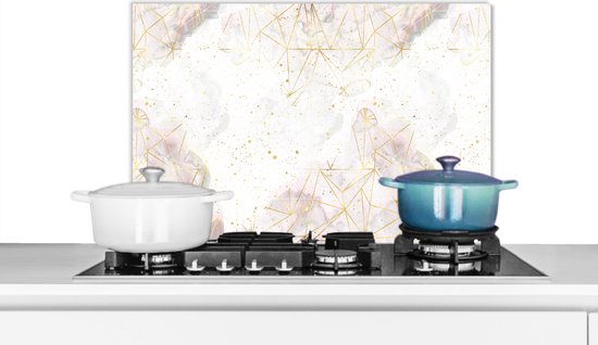 Spatscherm keuken 60x40 cm - Kookplaat achterwand Marmer - Geometrie - Goud - Muurbeschermer - Spatwand fornuis - Hoogwaardig aluminium