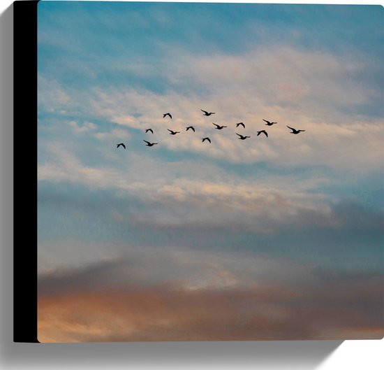 WallClassics - Canvas  - Groep Vliegende Vogels - 30x30 cm Foto op Canvas Schilderij (Wanddecoratie op Canvas)