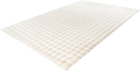 Lalee Harmony - 3d Vloerkleed - Tapijt – Karpet - Hoogpolig - Superzacht - Fluffy - Shiny- 3d blokjes- rabbit 80x150 cm ivoor gebroken wit