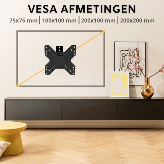 conecto TV muurbeugel, kantelbare en draaibare universele beugel, max. VESA 200x200 mm, voor 23-42 inch platte & gebogen hielmonitor tot 30kg, zwart