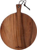 Bowls and Dishes Pure Teak Wood Borrelplank | Tapasplank | Serveerplank rond - Pizzaplank met handvat Ø 20 x1,5cm - Vaderdag tip!
