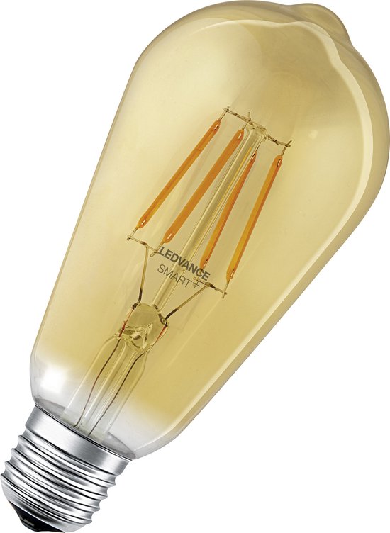 LEDVANCE Slimme LED lamp met WiFi technologie, E27-basis gouden glas ,Warm wit (24-K), 68- Lumen, substituut voor 53W-verlichtingsmiddel slim dimbaar, 1-Pak