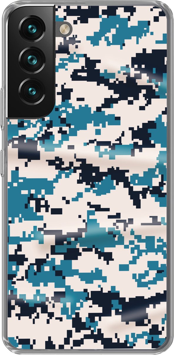 Telefoonhoesje Geschikt voor Samsung Galaxy S22 Plus hoesje - Blauw met wit camouflage patroon - Siliconen Telefoonhoesje Telefoonhoesje