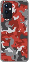 Geschikt voor OnePlus 9 hoesje - Rood met grijs camouflage patroon - Siliconen Telefoonhoesje