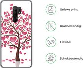 Geschikt voor Xiaomi Redmi 9 hoesje - Een illustratie van een boom met hartjes - Siliconen Telefoonhoesje