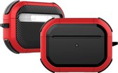 Mobigear Hoesje geschikt voor Apple AirPods Pro 2 Shockproof Hardcase Hoesje | Mobigear Slim Armor - Zwart /Rood | Zwart,rood