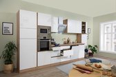 Goedkope keuken 395  cm - complete keuken met apparatuur Lorena  - Eiken/Wit - soft close - keramische kookplaat - vaatwasser - afzuigkap - oven - magnetron  - spoelbak