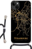 Cordon téléphonique - Chaîne téléphonique - Convient pour Apple iPhone 14 Plus - Étui bandoulière - Strasbourg - Carte - Or - Siliconen - Bandoulière - Étui téléphone avec cordon