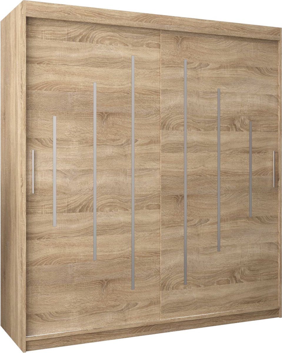 InspireME Kledingkast met 2 schuifdeuren, Modern-stijl, Een kledingkast met planken (BxHxD): 180x200x62 - MALTESE 180 Sonoma Eik met 4 lades