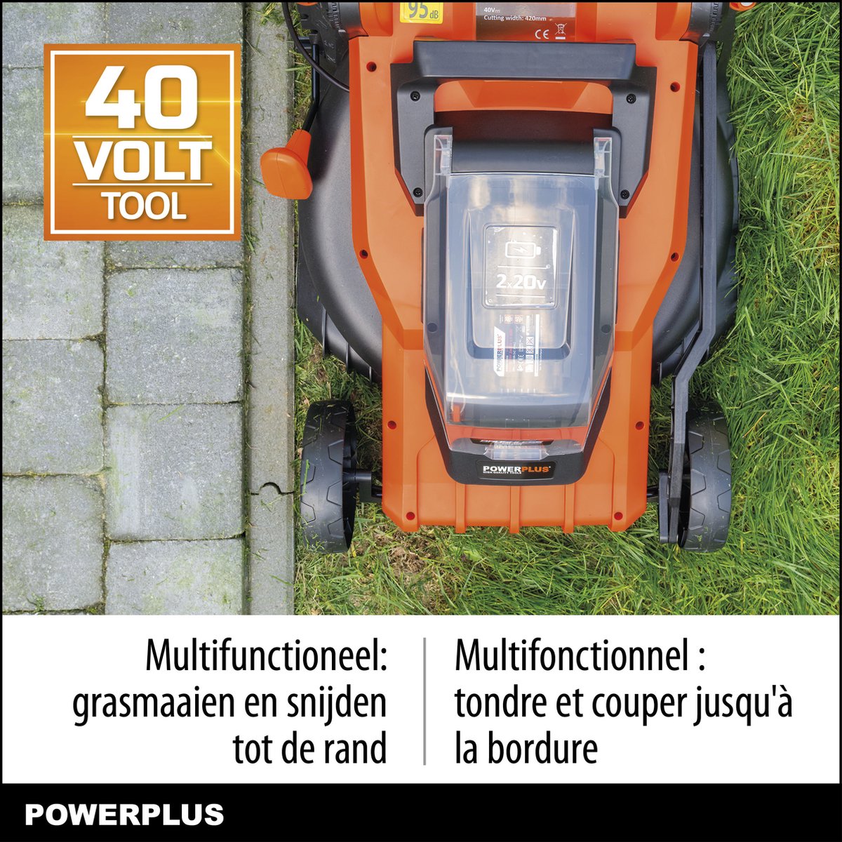Dual Power Accu-grasmaaier POWDPG75610 - 40 V, 420 mm Ø grasmaaier, zonder accu en lader, met grasopvangbak en achteruitworp – foto 2
