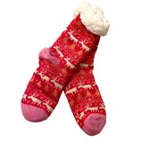 Warme Thermo Fleece Kerstsokken / Sokken | Warme / Gevoerde Sokken | One Size - Rood-Roze
