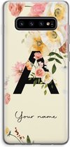 Gepersonaliseerd - Case Company® - Hoesje geschikt voor Samsung Galaxy S10 Plus hoesje - Flirty Flowers Monogram - Soft Cover Telefoonhoesje - Bescherming aan alle Kanten en Schermrand