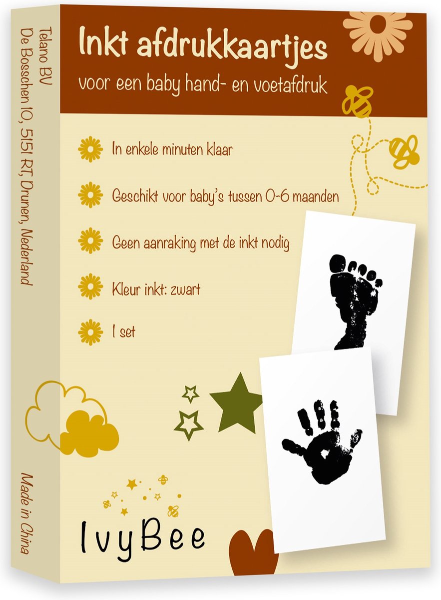 Goedkoopste IvyBee Baby Voetafdruk en Handafdruk Zwart Inktafdruk - Kraamcadeau Babyshower Moederdag - 1 stuk Voet Hand Afdruk