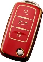 Zachte TPU Sleutelcover - Rood & Goud Metallic - Sleutelhoesje Geschikt voor Volkswagen Golf / Polo / Tiguan / Up / Passat / Seat Leon / Skoda Citigo - Sleutel Hoesje Cover - Auto Accessoires