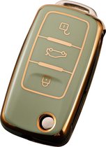 Zachte TPU Sleutelcover - Groen & Goud Metallic - Sleutelhoesje Geschikt voor Volkswagen Golf / Polo / Tiguan / Up / Passat / Seat Leon / Skoda Citigo - Sleutel Hoesje Cover - Auto Accessoires