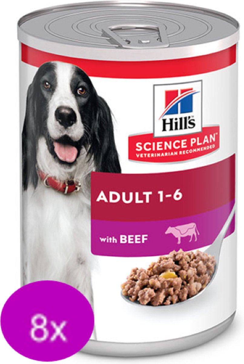8x Hill's Science Plan Adult Rund in Blik - Hondenvoer - 370g