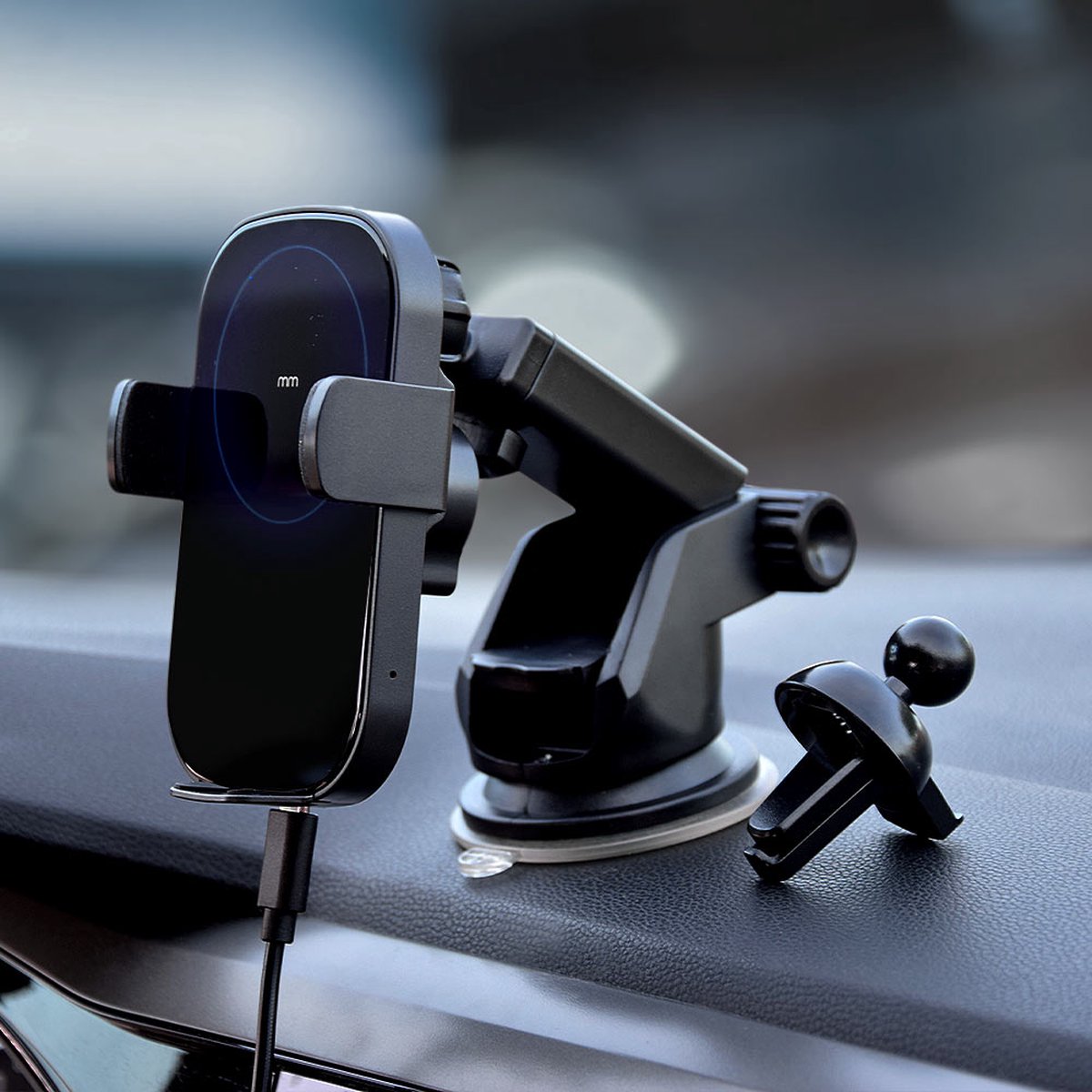 MikaMax Telefoonhouder auto – Draadloze oplader met Sensor - Gsm Houder Auto - Smartphone Houder - Automatisch open en dicht - Met Zuignap en knijper - Snellader - 15Watt