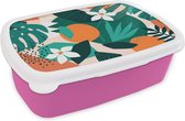 Broodtrommel Roze - Lunchbox - Brooddoos - Bloemen - Fruit - Jungle - 18x12x6 cm - Kinderen - Meisje