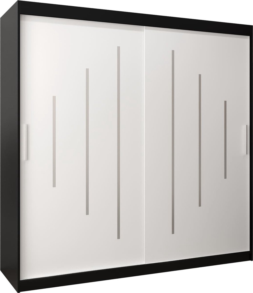 InspireME Kledingkast met 2 schuifdeuren, Modern-stijl, Een kledingkast met planken (BxHxD): 200x200x62 - MALTESE 200 Zwart Mat + Wit Mat