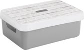 Sunware Opbergbox - lichtgrijs - 9L - kunststof met houtkleur deksel