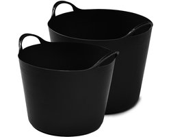 Whitefurze Flexibele emmers - 2x stuks - 26 liter en 39 liter - zwart - kunststof