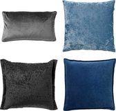 Dutch Decor - Set van 4 sierkussens - blauw - zwart - grijs - 1xSky + 1xCaith + 1xLewis + 1xFinn - inclusief vulling - luxe en zachte stoffen