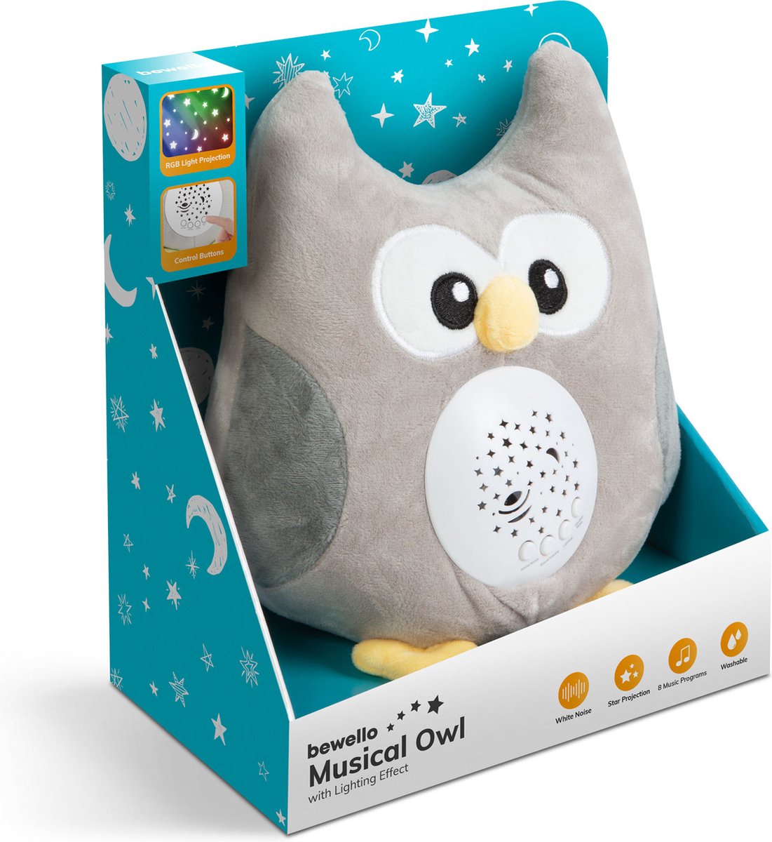 Babykamer Uil Sterrenhemel Projector met Muziek en White Noise op Batterijen - LED Projector Lamp Baby en Kinderen - Kinderlamp - Projector Nachtlampje - Muziek Nachtlampje - Sterrenprojector voor Kinderkamer – foto 4