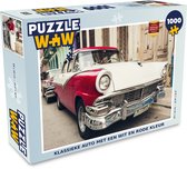 Puzzel Klassieke auto met een wit en rode kleur - Legpuzzel - Puzzel 1000 stukjes volwassenen