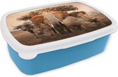 Broodtrommel Blauw - Lunchbox - Brooddoos - Dieren - Olifant - Leeuw - 18x12x6 cm - Kinderen - Jongen