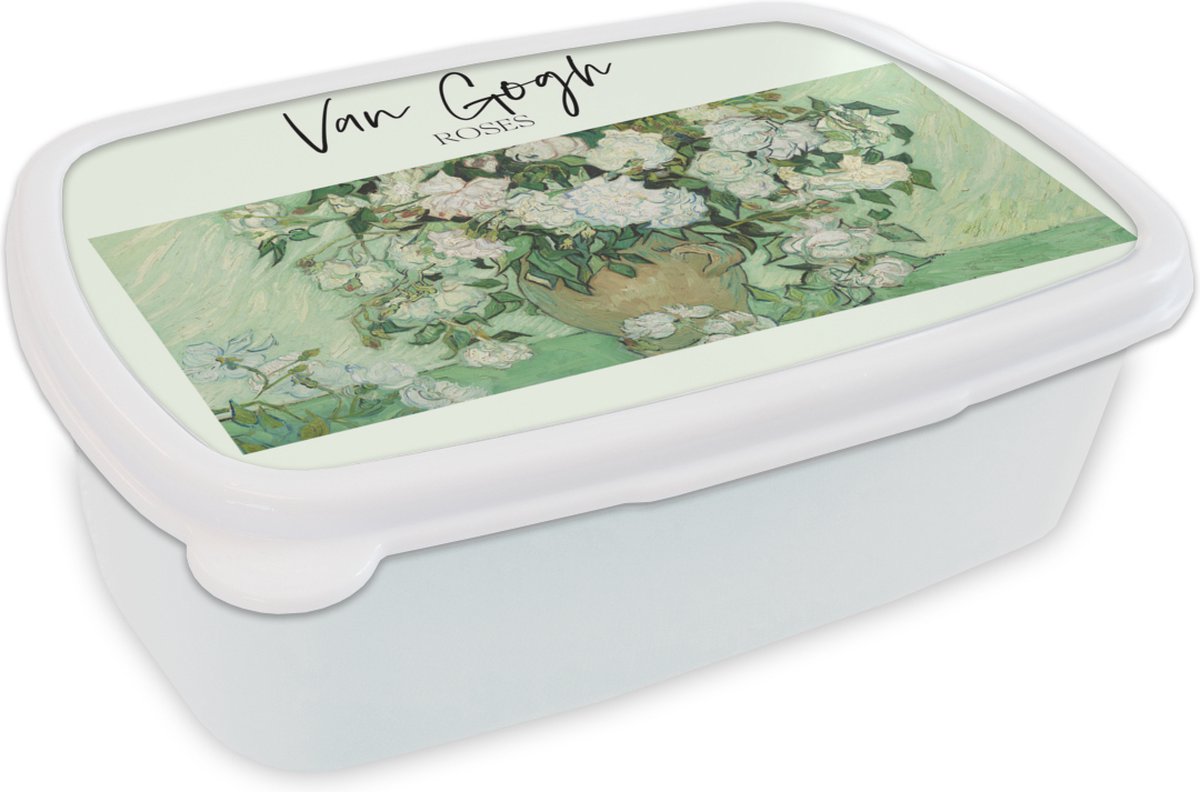 Broodtrommel Wit - Lunchbox - Brooddoos - Schilderij - Van Gogh - Roses - 18x12x6 cm - Volwassenen